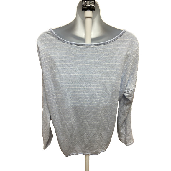 Athleta Womens Linen Shirt Size Large Blue Striped Blouse Casual Top Long Sleeve - Picture 2 of 13